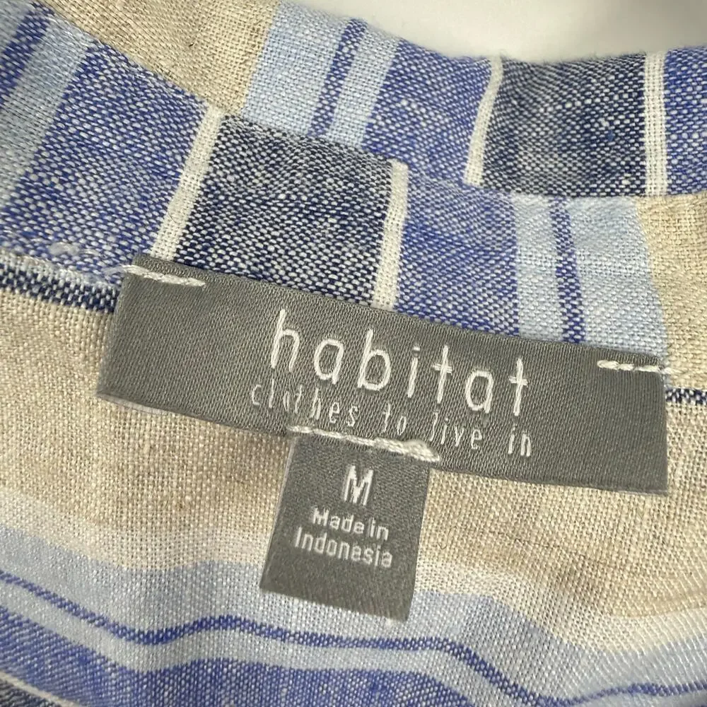 Habitat Clothes Linen Button Up Tunic Medium Blue Striped High Low Lagenlook